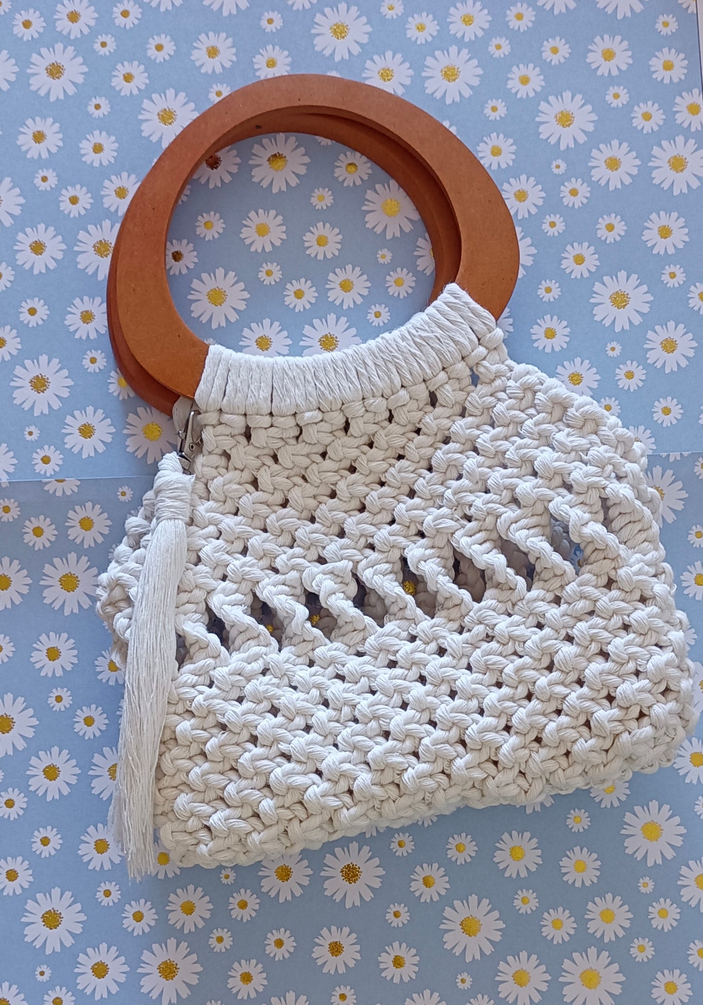 Sac blanc avec anse bois