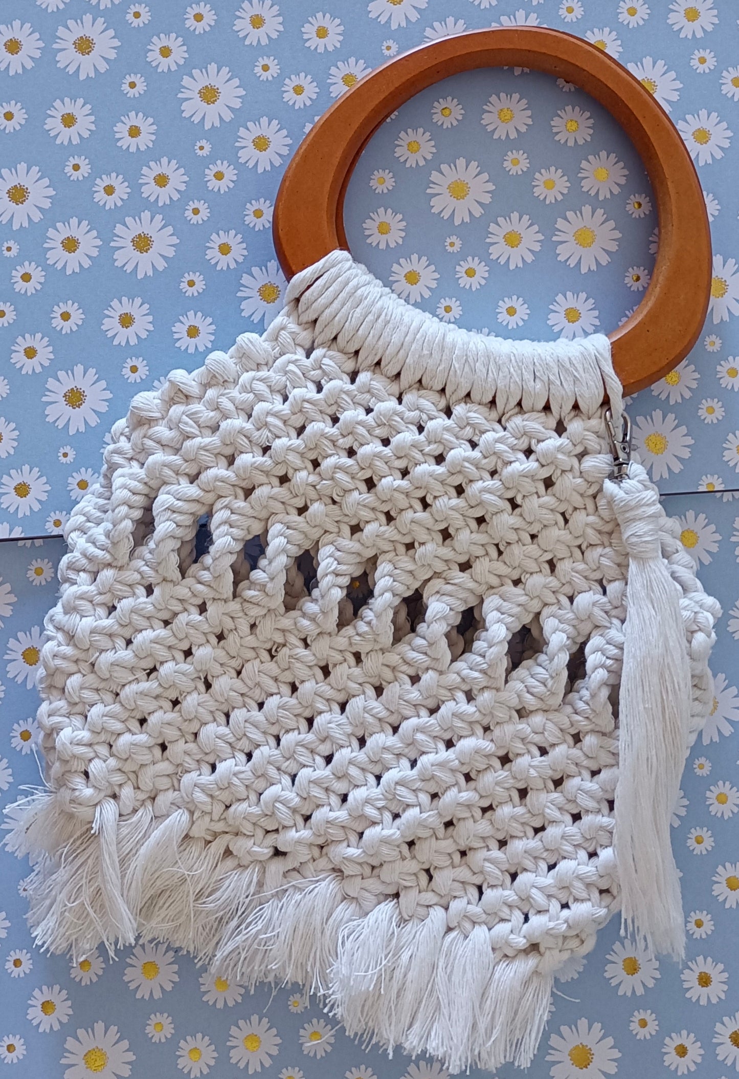 Sac blanc avec anse bois