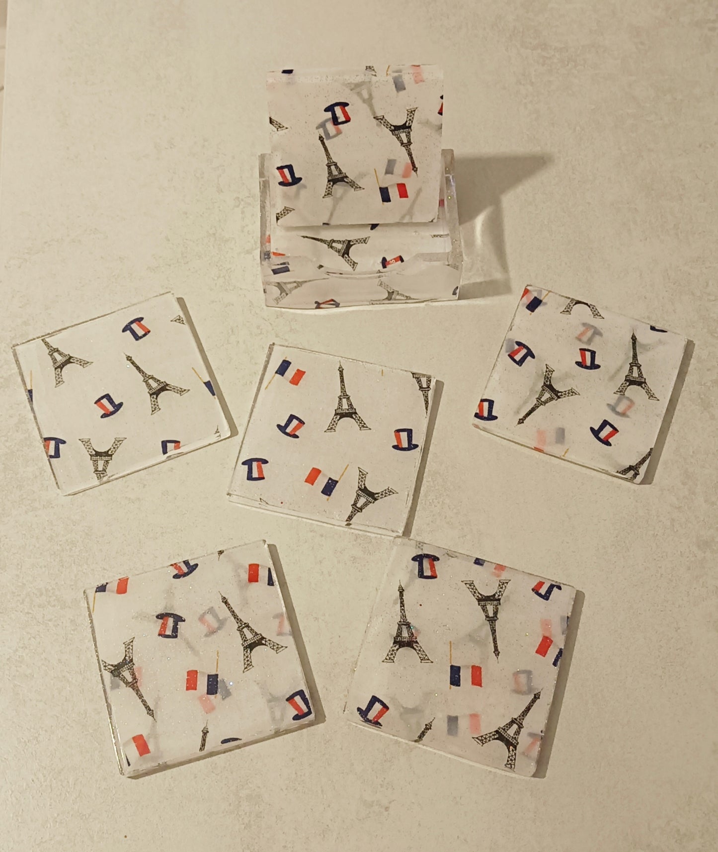 Six sous verres et leur support "I love Paris"