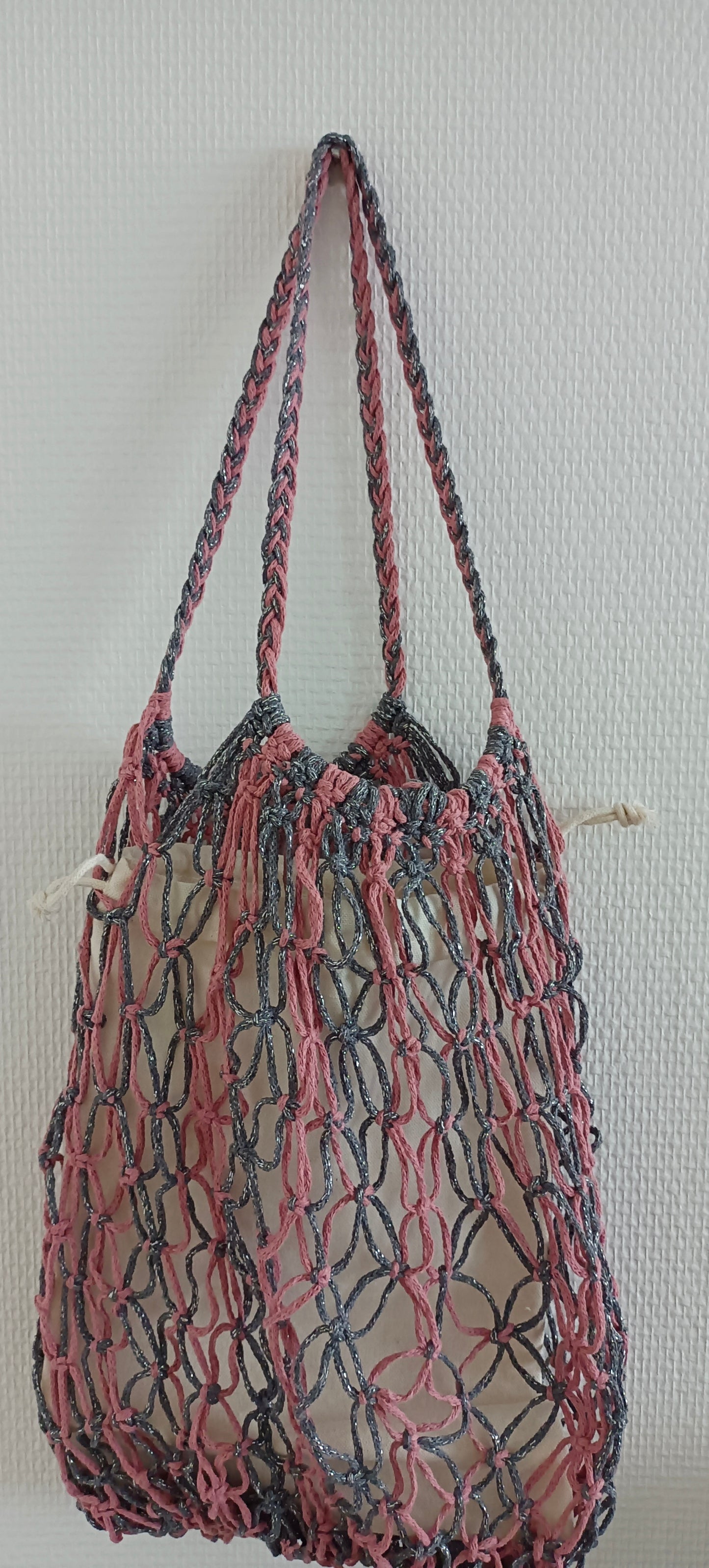Sac Filet Rose et Gris brillant