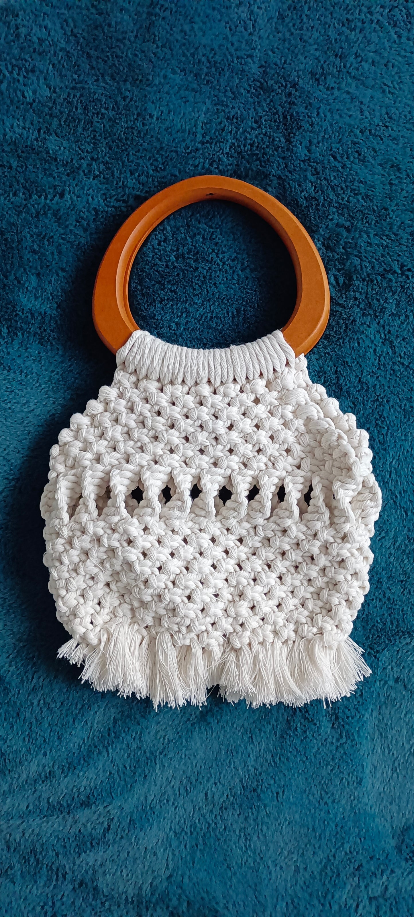Sac blanc avec anse bois