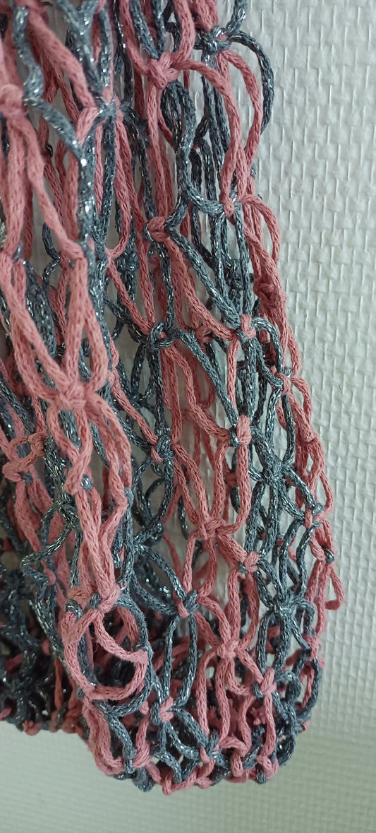 Sac Filet Rose et Gris brillant