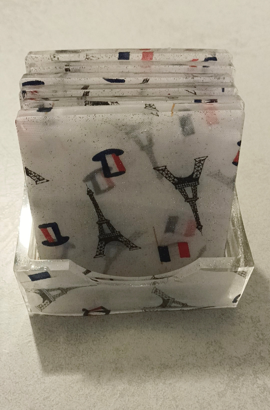 Six sous verres et leur support "I love Paris"