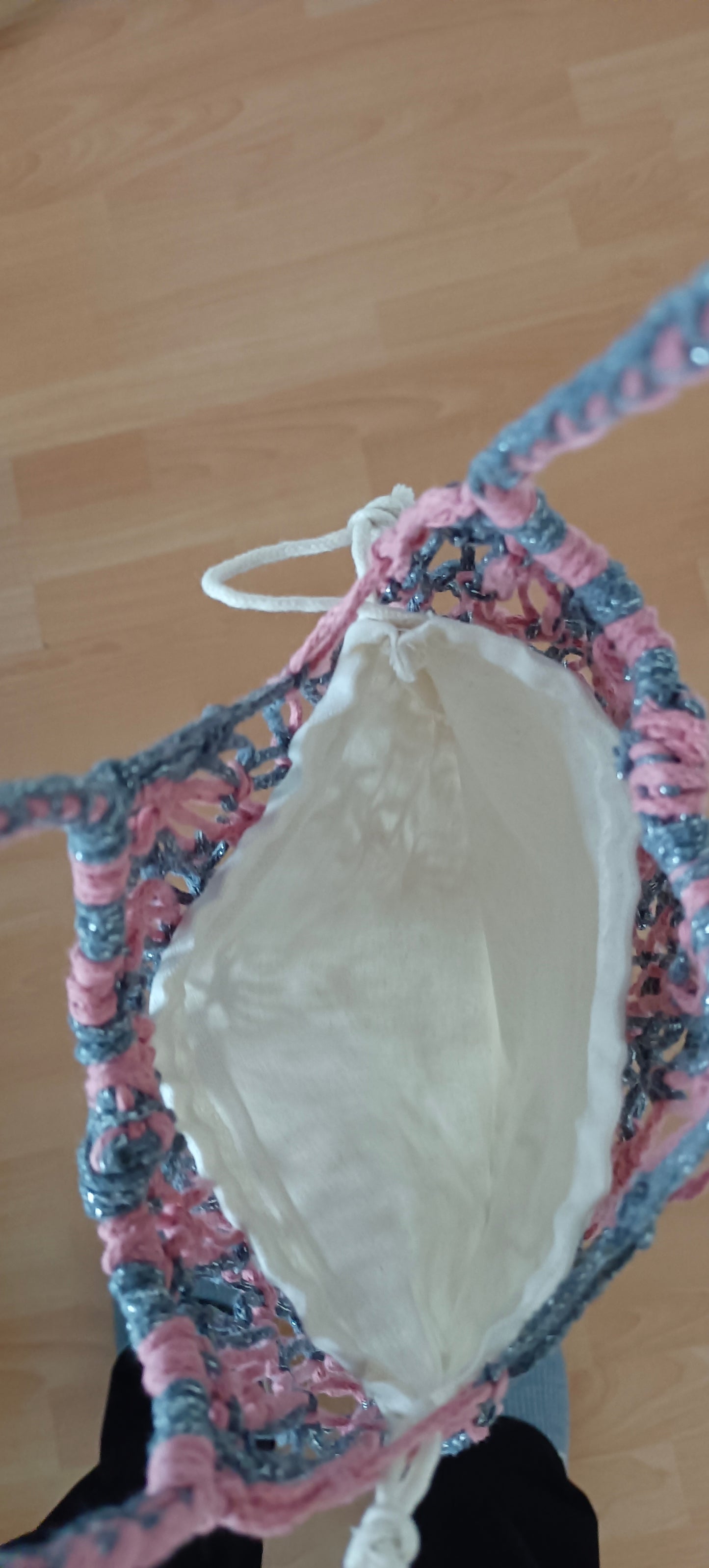Sac Filet Rose et Gris brillant